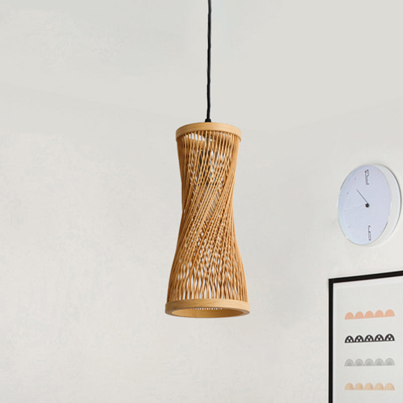 Bambuszylinder hängende Lampe Chic Modern Hanging Anhängervorstellung in Beige für Esszimmer