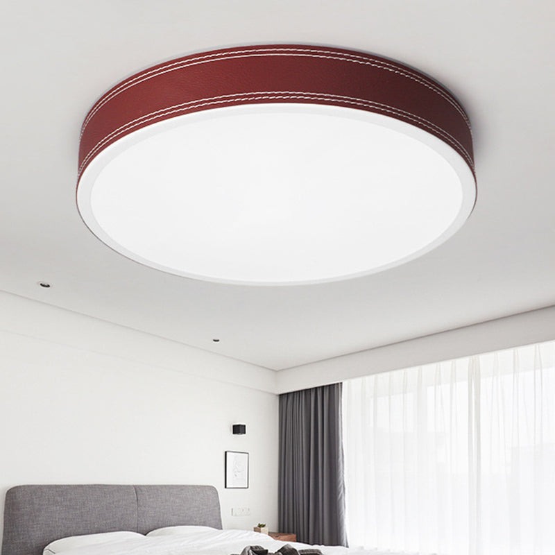 Lámpara de techo de tambor rojo oscuro, lámpara de techo empotrada de metal minimalista en luz blanca/cálida, 12"/16"/19,5" de ancho