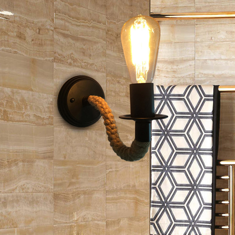 Éclairage d'applications du couloir de bulbe exposé avec une corde industrielle incurvée et un éclairage mural noir à un bras incurvé 1