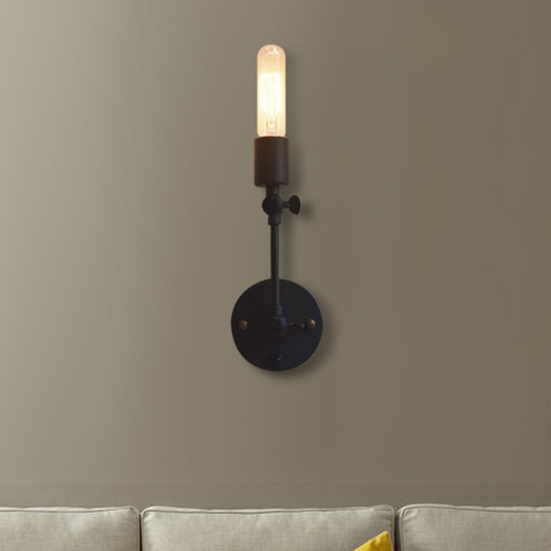 Industrial Open Bulb Wall Light Fixture 1 Head Metal Adjustable Sconce Lighting in Black for Corridor