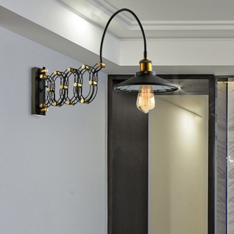 Iluminación de pared de platillo elegante y elegante 1 cabeza de montaje en la pared de metal con brazo extensible en negro