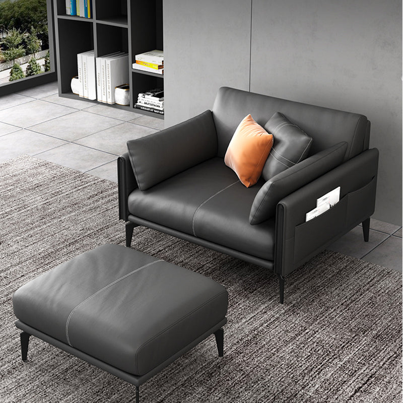 Black Upholstered with Pillow Back Against Leather/leather Seat