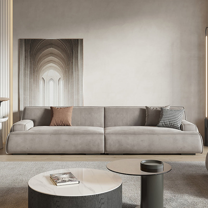 Grey Contemporary Leather Match Pillow Top Arm Standard Sofa for Living Room