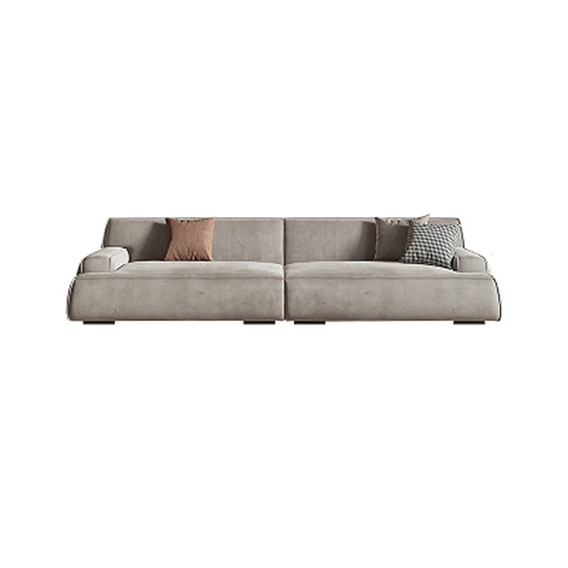 Grey Contemporary Leather Match Pillow Top Arm Standard Sofa for Living Room