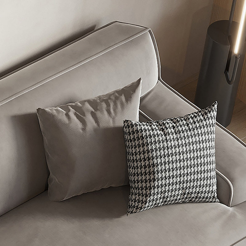 Grey Contemporary Leather Match Pillow Top Arm Standard Sofa for Living Room