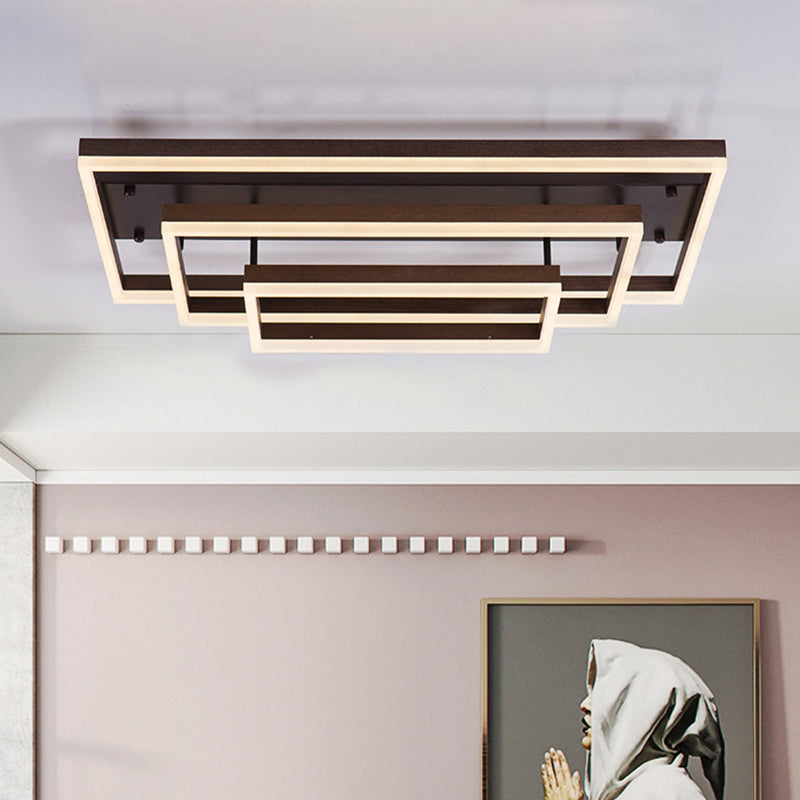 Modern Simple Rectangle Semi-Flush Light Metallic Brown Semi-Flush Mount Lighting in Warm / White / Neutral