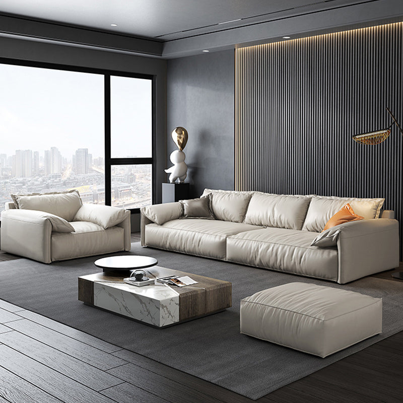 Leather Square Arm Loveseat Standard Loose Back Settee Furniture