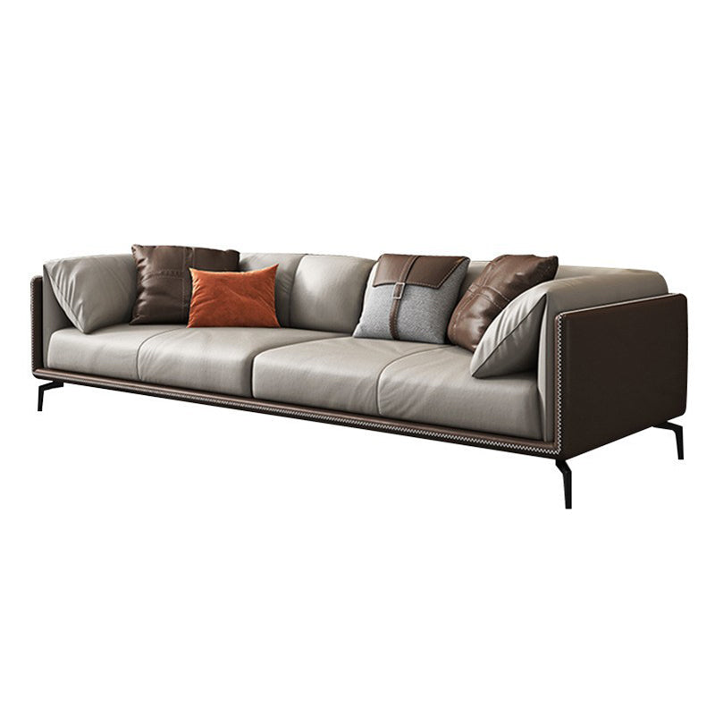 Standard Square Arm Loveseat Grey Loose Back Leather Bench Seating