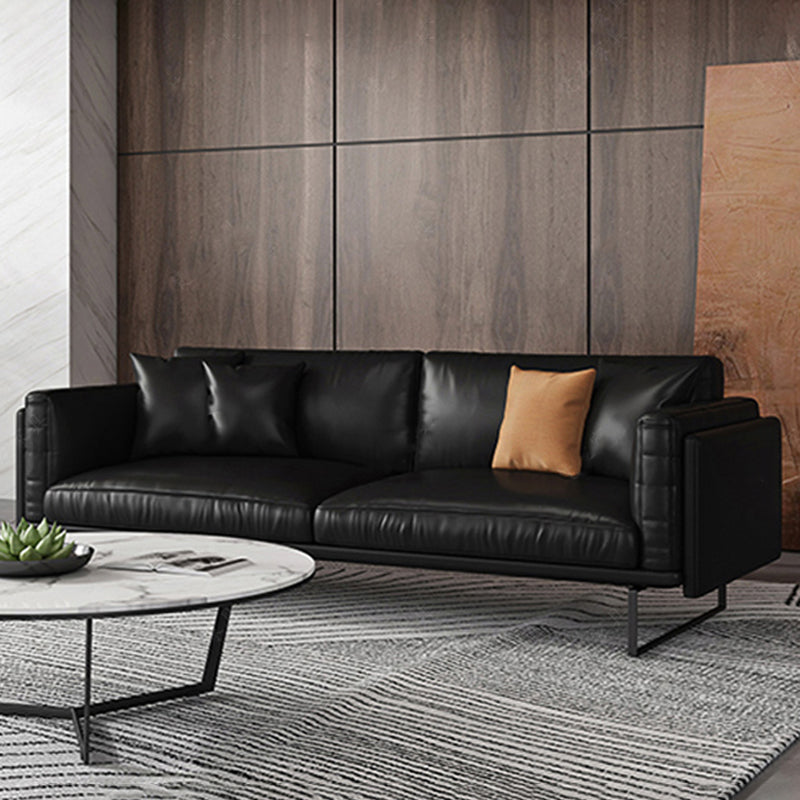 Wooden Genuine Leather Cushions Sofa 31.5"H Contemporary Industrial Square Arm Sofa,Black