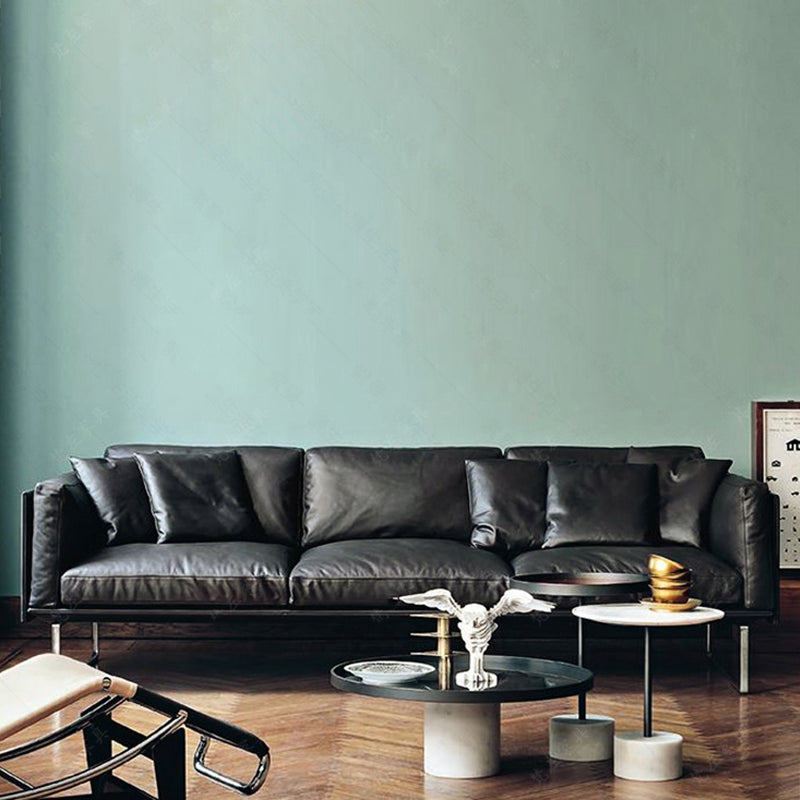 Wooden Genuine Leather Cushions Sofa 31.5"H Contemporary Industrial Square Arm Sofa,Black
