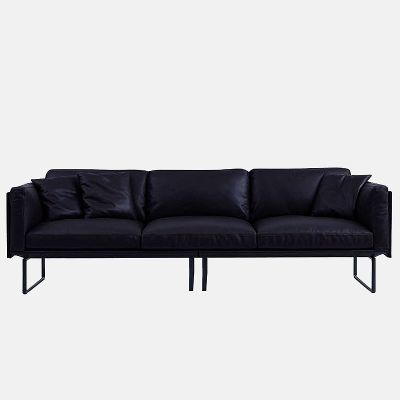 Wooden Genuine Leather Cushions Sofa 31.5"H Contemporary Industrial Square Arm Sofa,Black