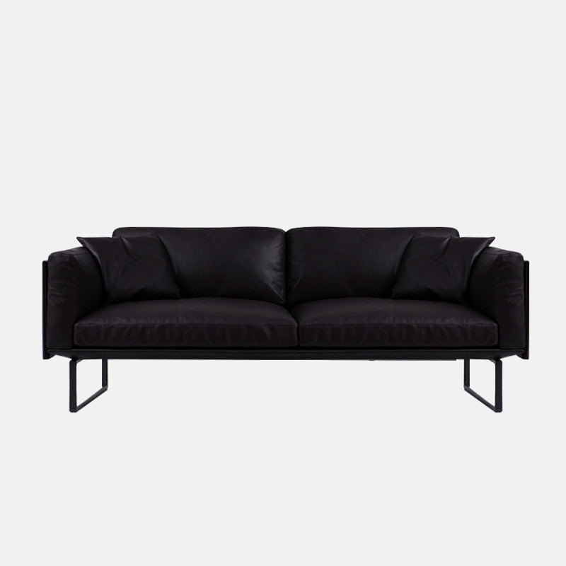 Wooden Genuine Leather Cushions Sofa 31.5"H Contemporary Industrial Square Arm Sofa,Black