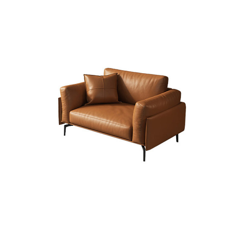 Leather Brown Settee Sofa Standard Square Arm Loveseat with Pillows