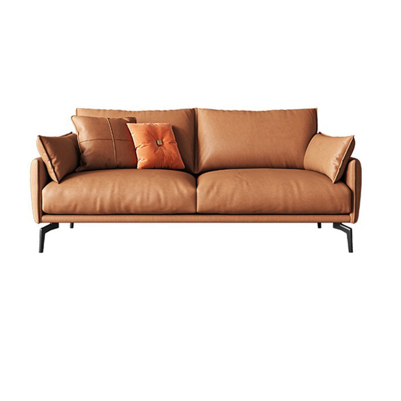 Leather Brown Settee Sofa Standard Square Arm Loveseat with Pillows