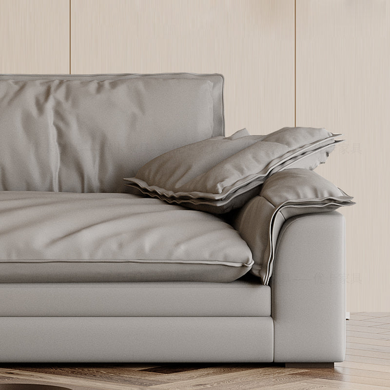 Grey Contemporary Faux Leather Pillow Top Arm Sofa with Loose Back for Living Room