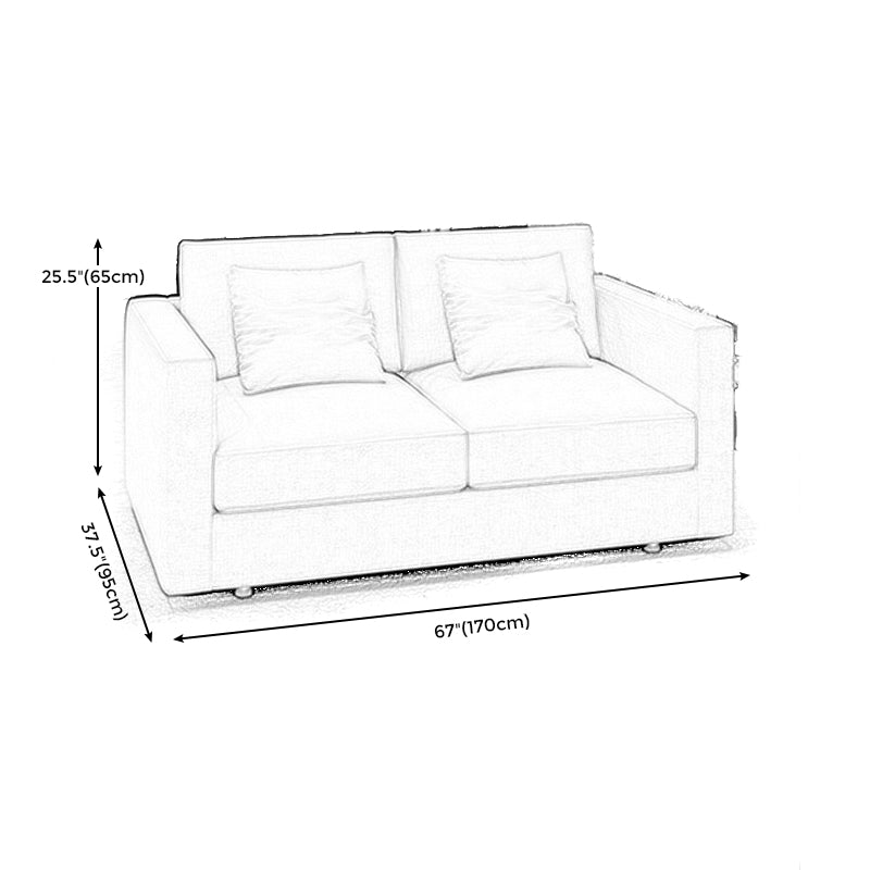 White Slipcovered Fabric Settee Recessed Arm Sofa with Pillows