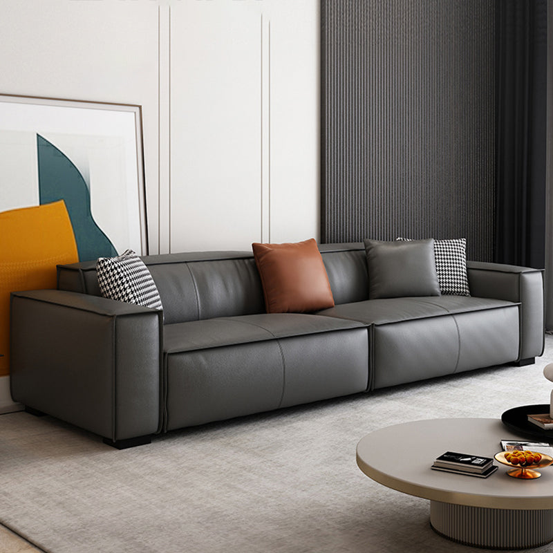 Modern Style Solid Wood Base Leather & Namib Black Rectangular Sofa