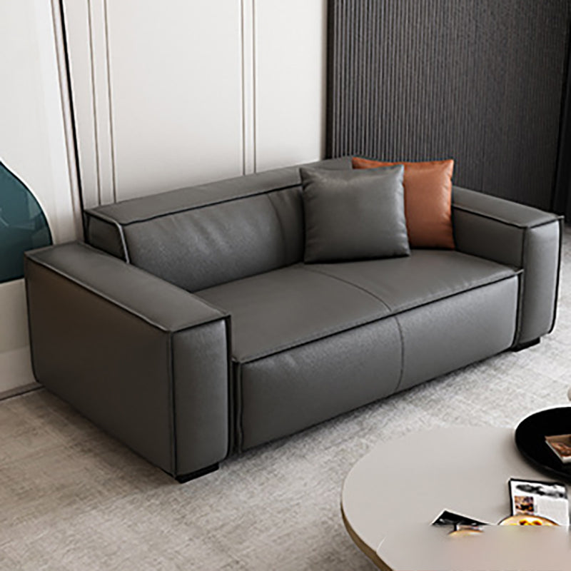 Modern Style Solid Wood Base Leather & Namib Black Rectangular Sofa