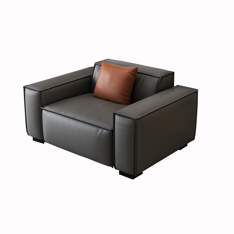 Modern Style Solid Wood Base Leather & Namib Black Rectangular Sofa