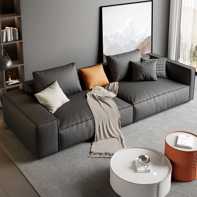 Faux Leather Square Arm Standard Sofa with Bolster Pillows, Stain Resistant