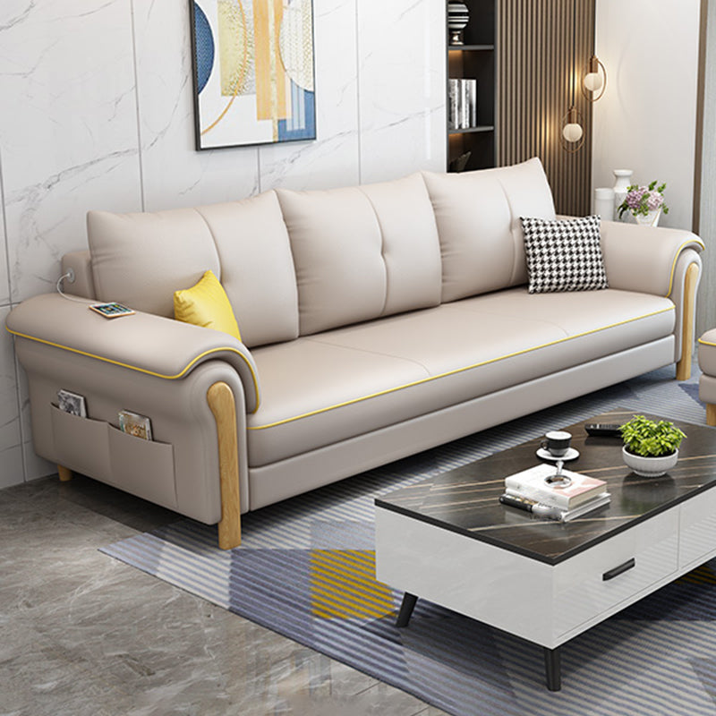 Leather Sofa with Bolster Pillows Single Cushion Seat Square Arm Sofa for Living Room