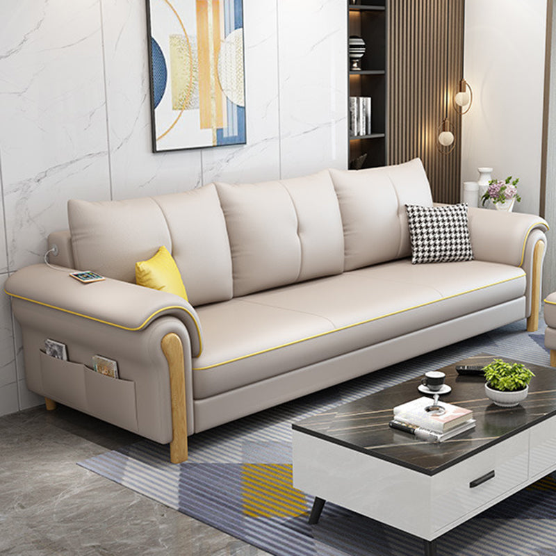 Leather Sofa with Bolster Pillows Single Cushion Seat Square Arm Sofa for Living Room