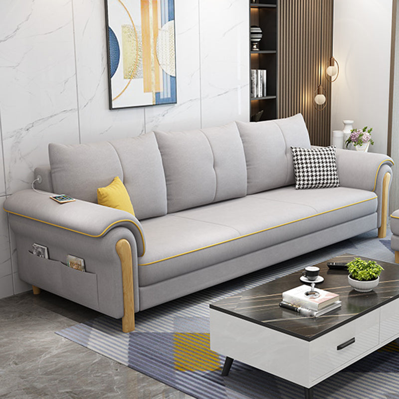 Leather Sofa with Bolster Pillows Single Cushion Seat Square Arm Sofa for Living Room