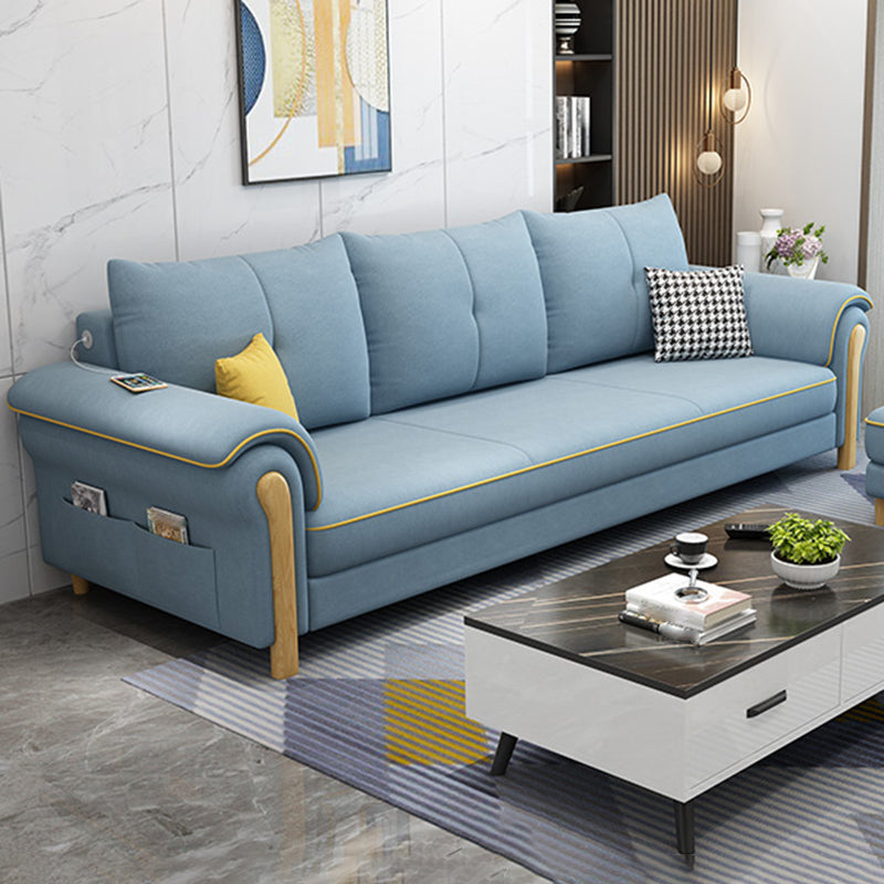 Leather Sofa with Bolster Pillows Single Cushion Seat Square Arm Sofa for Living Room