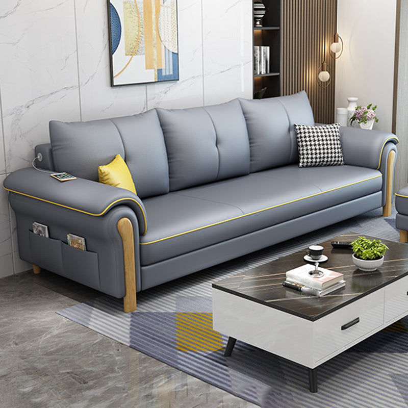Leather Sofa with Bolster Pillows Single Cushion Seat Square Arm Sofa for Living Room