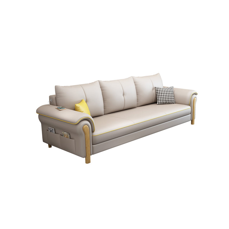 Leather Sofa with Bolster Pillows Single Cushion Seat Square Arm Sofa for Living Room