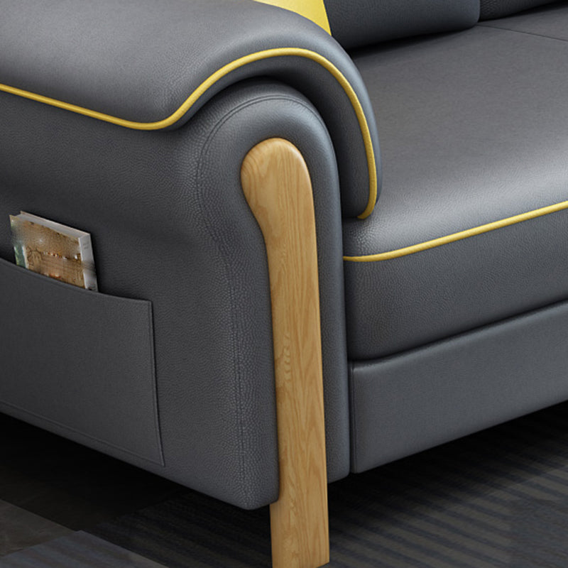 Leather Sofa with Bolster Pillows Single Cushion Seat Square Arm Sofa for Living Room