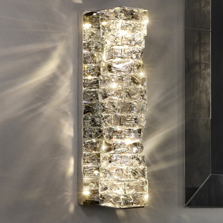 Moderner Stil Geometrischer Wandleuchten Schonconces Kristallblock 1-Licht-Leuchte in Chrom und Gold