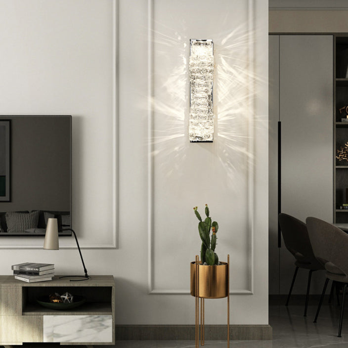 Moderner Stil Geometrischer Wandleuchten Schonconces Kristallblock 1-Licht-Leuchte in Chrom und Gold