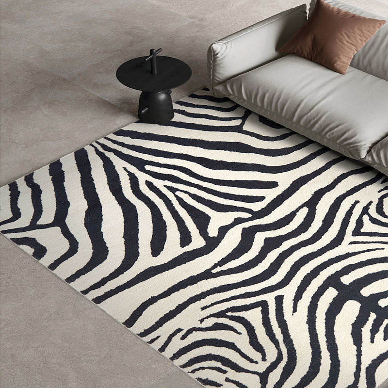 Black Abstract Striped Rug Polyester Modern Rug Washable Rug for Home Decor