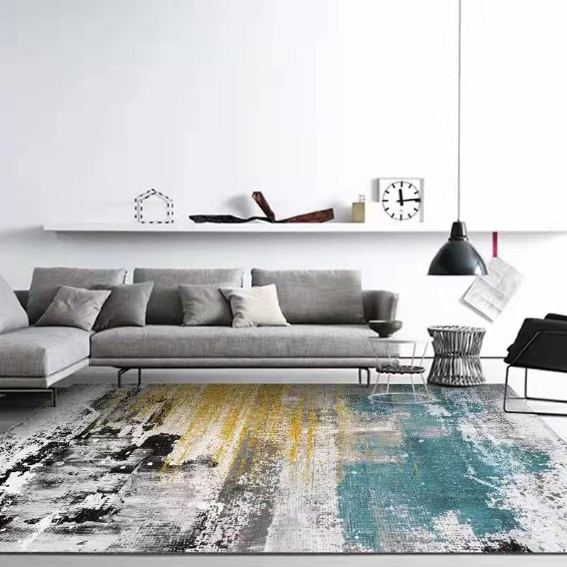 Gray Simple Rug Polyester Graphic Indoor Rug Washable Rug for Drawing Room