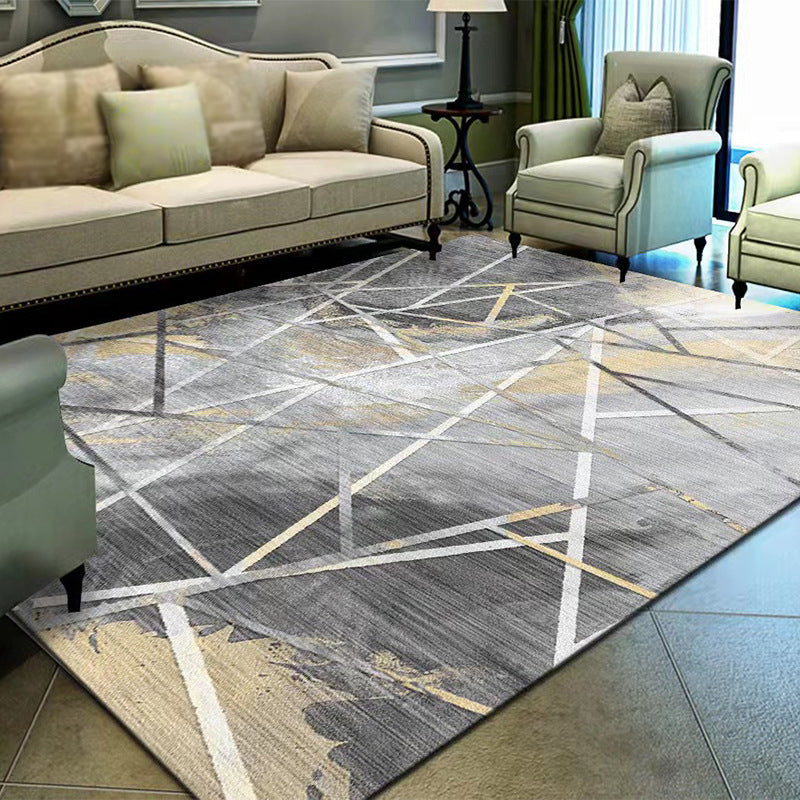 Gray Simple Rug Polyester Graphic Indoor Rug Washable Rug for Drawing Room