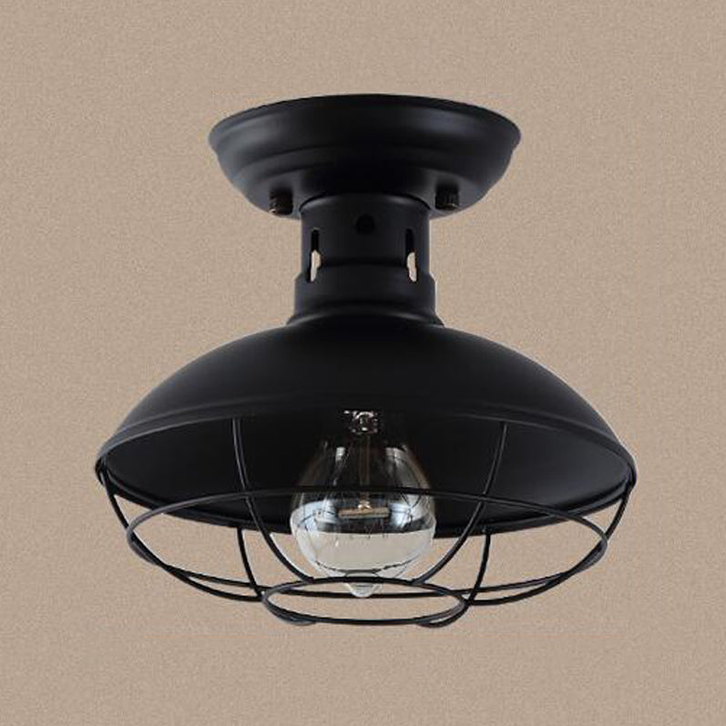 Black Shaded Semi Flush Light Fixture Industrial Metal Aisle Ceiling Light