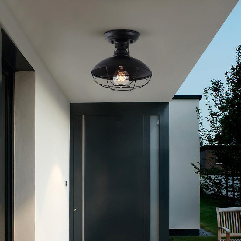 Black Shaded Semi Flush Light Fixture Industrial Metal Aisle Ceiling Light