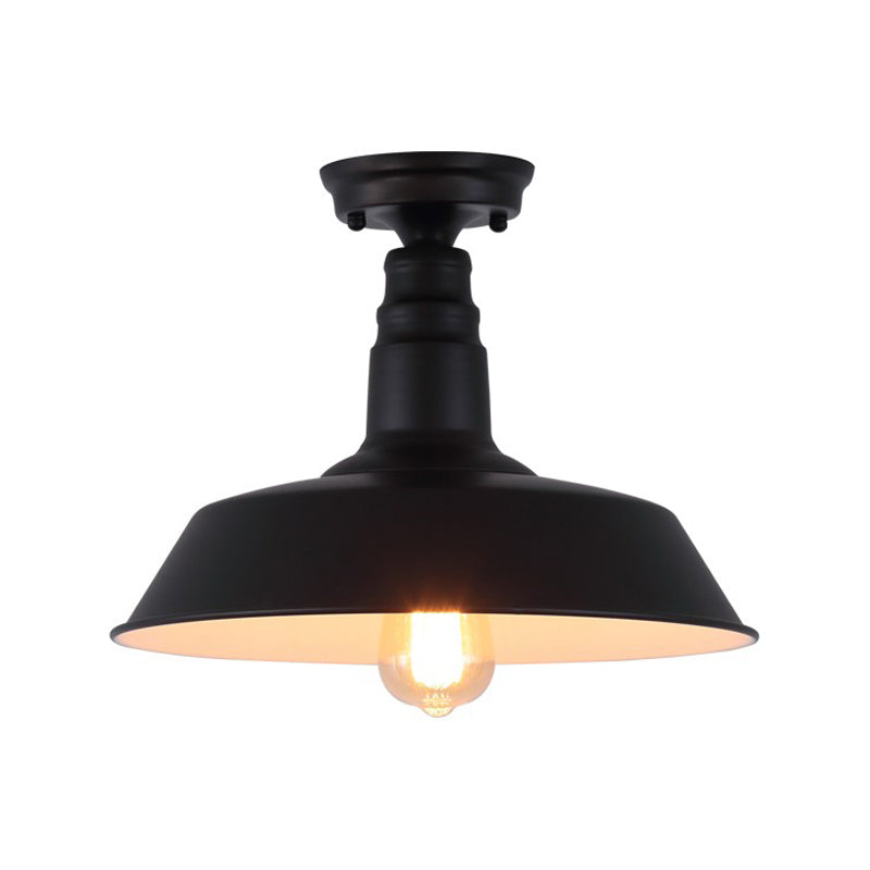 Black Shaded Semi Flush Light Fixture Industrial Metal Aisle Ceiling Light