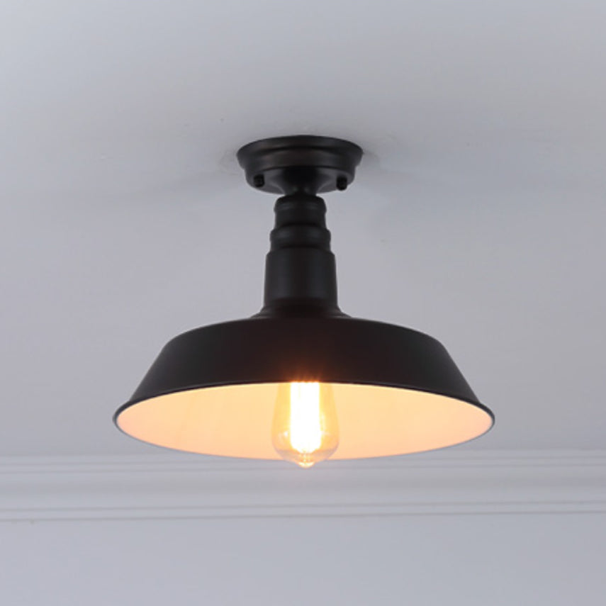 Black Shaded Semi Flush Light Fixture Industrial Metal Aisle Ceiling Light
