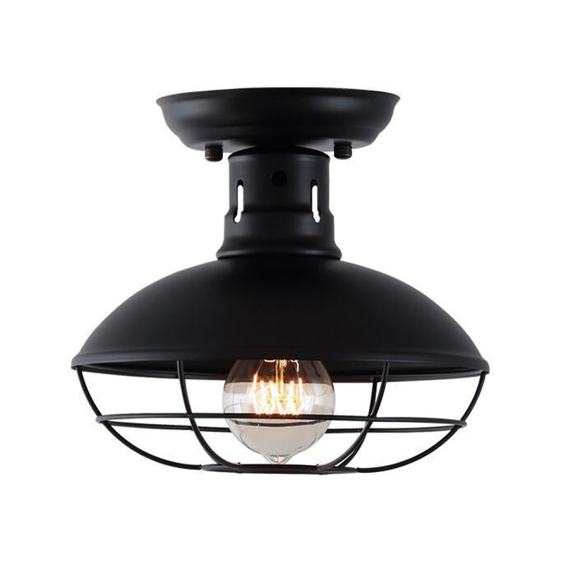 Black Shaded Semi Flush Light Fixture Industrial Metal Aisle Ceiling Light