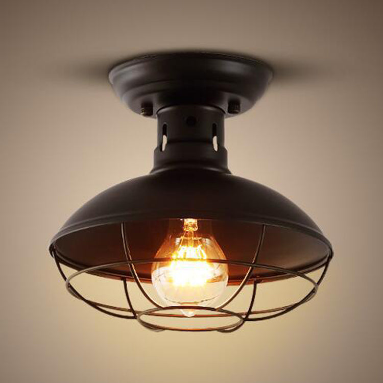 Black Shaded Semi Flush Light Fixture Industrial Metal Aisle Ceiling Light