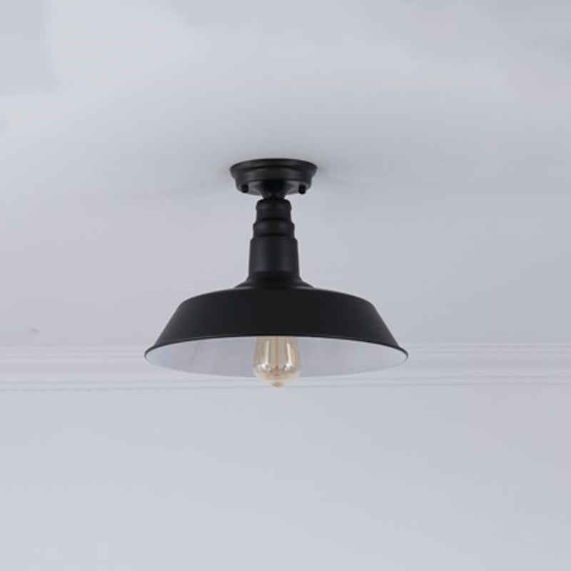 Black Shaded Semi Flush Light Fixture Industrial Metal Aisle Ceiling Light
