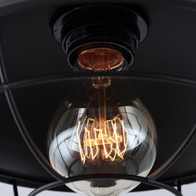 Black Shaded Semi Flush Light Fixture Industrial Metal Aisle Ceiling Light