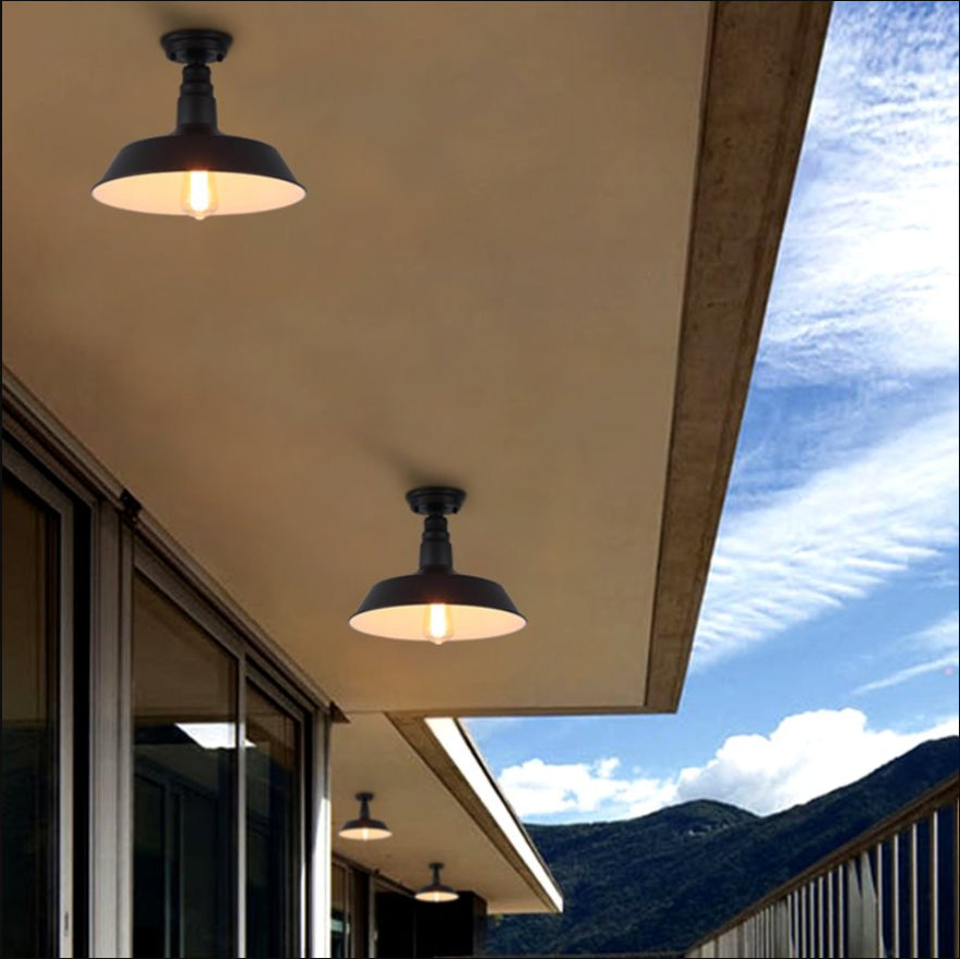 Black Shaded Semi Flush Light Fixture Industrial Metal Aisle Ceiling Light