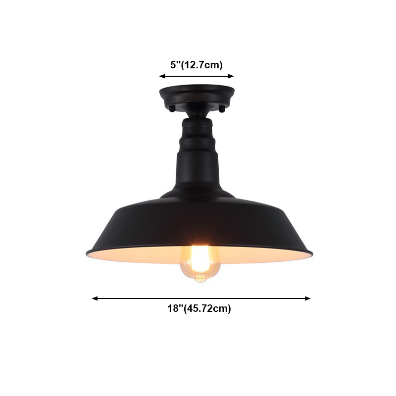 Black Shaded Semi Flush Light Fixture Industrial Metal Aisle Ceiling Light