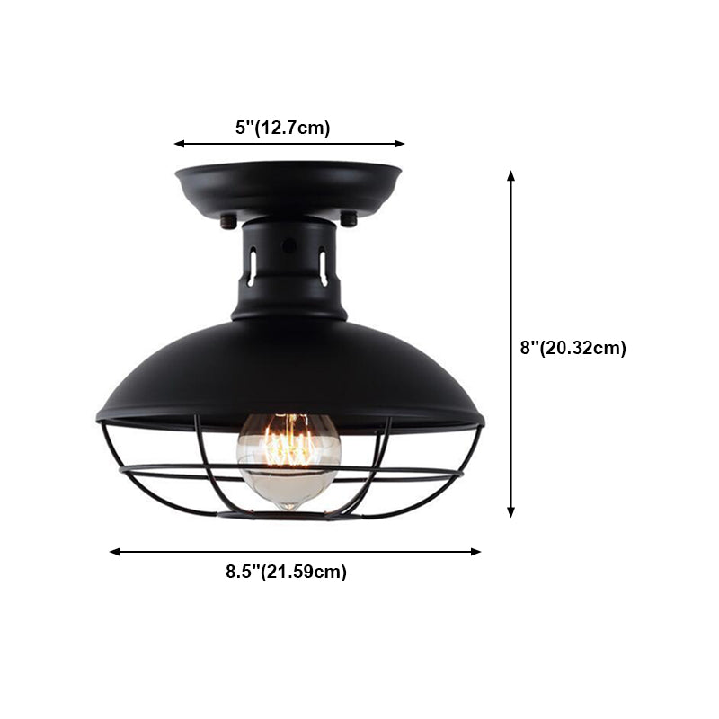 Black Shaded Semi Flush Light Fixture Industrial Metal Aisle Ceiling Light