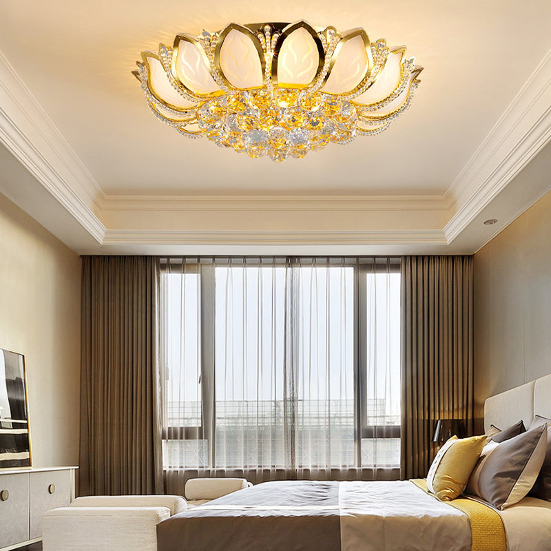 Crystal Gold Ceiling Light Fixture Floral Minimalist Ceiling Flush Mount