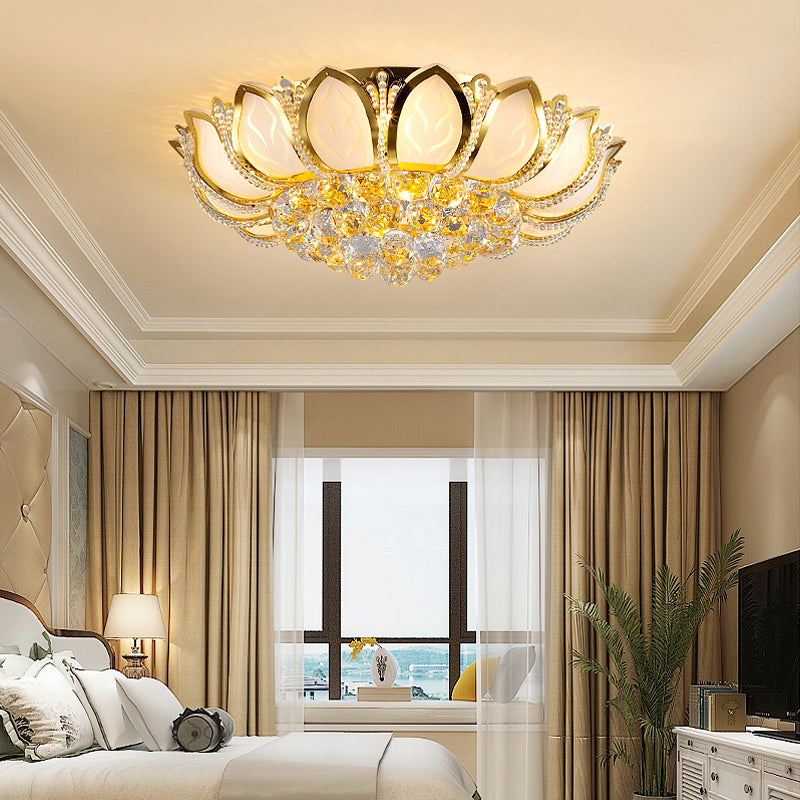 Crystal Gold Ceiling Light Fixture Floral Minimalist Ceiling Flush Mount