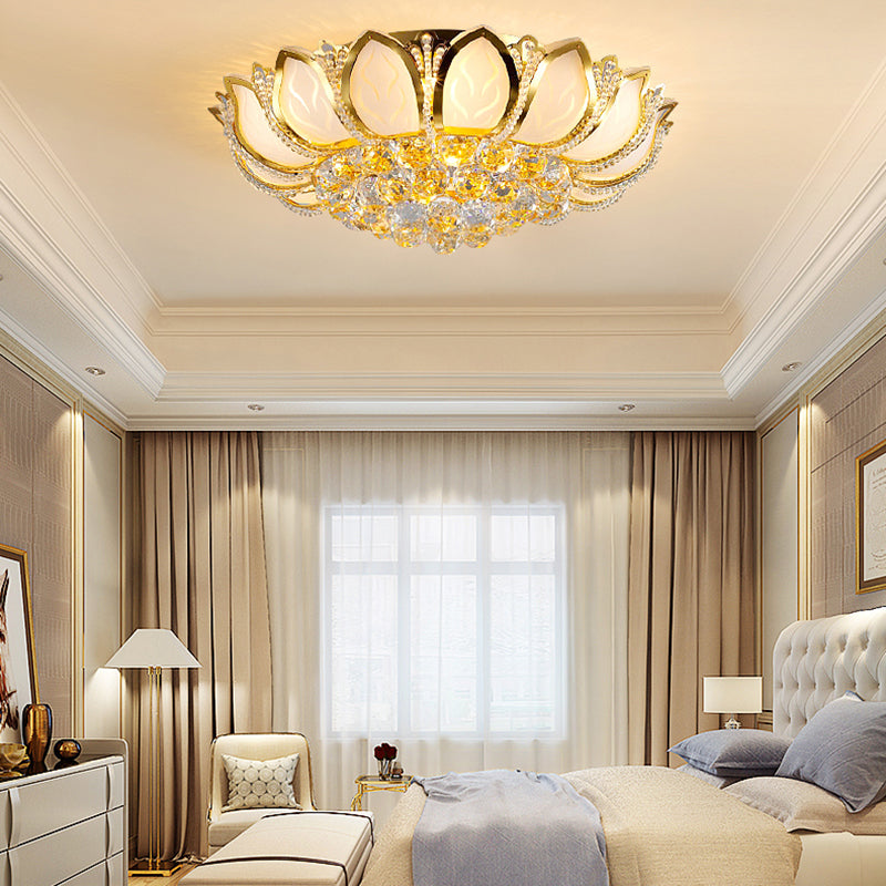Crystal Gold Ceiling Light Fixture Floral Minimalist Ceiling Flush Mount